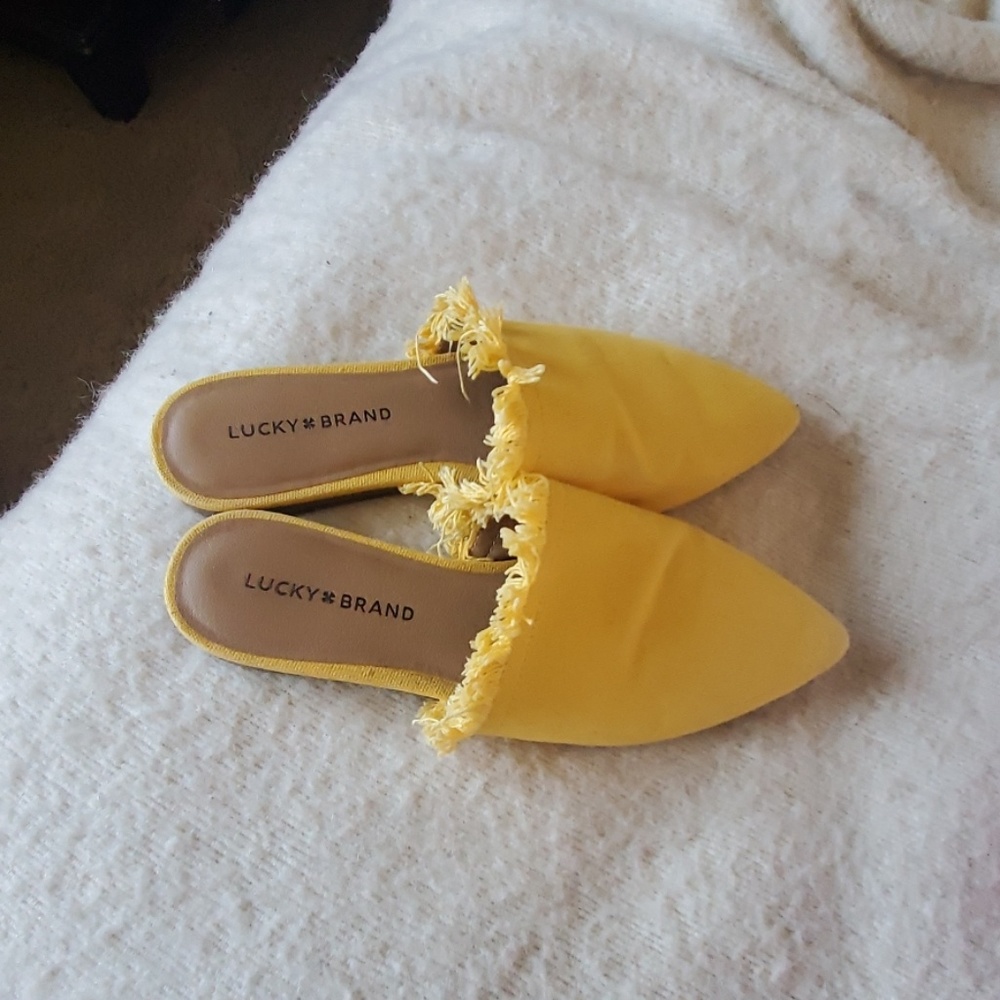 Lucky brand yellow slide on flats mules